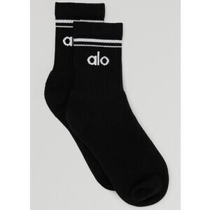 Alo Unisex Black and White Unisex Half Crew Throwback Socks